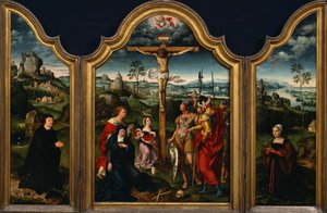 Trittico: La Crocifissione fiancheggiata dal donatore inginocchiato e sua moglie da Joos van Cleve